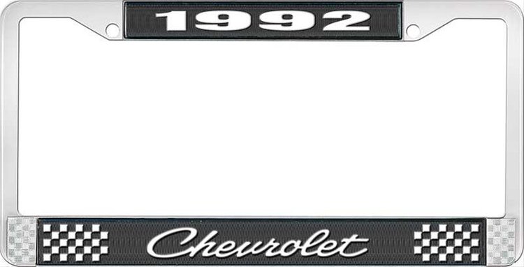 1992 Chevrolet Black And Chrome License Plate Frame With White Lettering