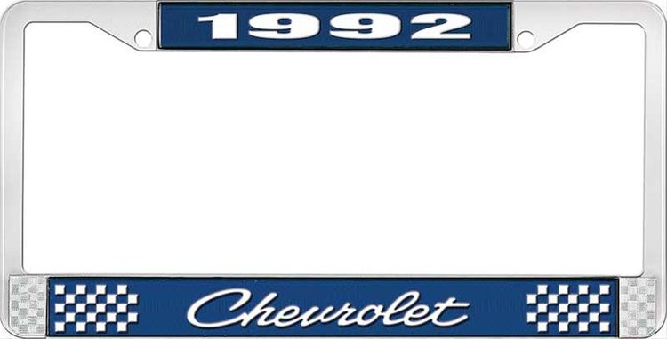 1992 Chevrolet Blue And Chrome License Plate Frame With White Lettering