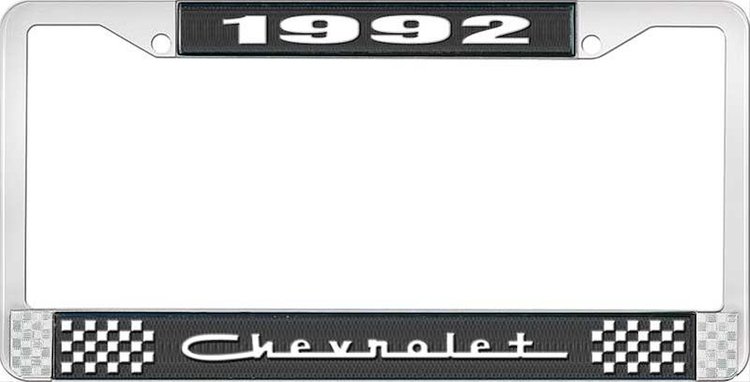 1992 Chevrolet Black And Chrome License Plate Frame With White Lettering
