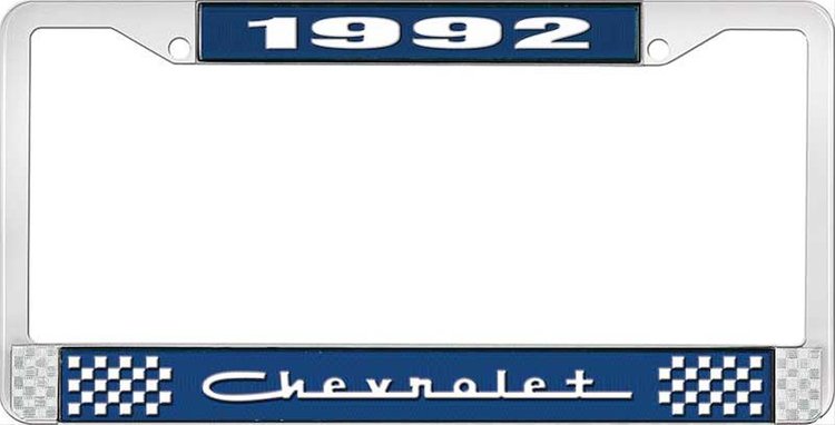 1992 Chevrolet Blue And Chrome License Plate Frame With White Lettering