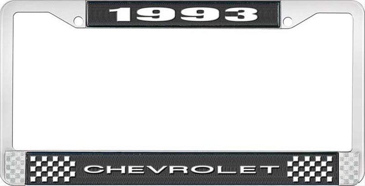 1993 Chevrolet Black And Chrome License Plate Frame With White Lettering