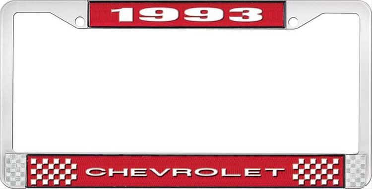 1993 Chevrolet Red And Chrome License Plate Frame With White Lettering