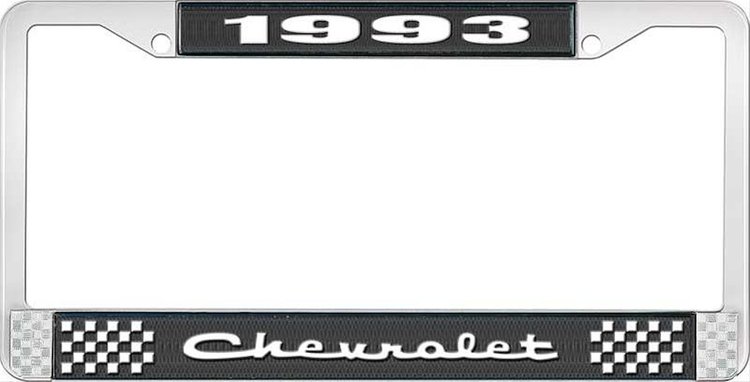 1993 Chevrolet Black And Chrome License Plate Frame With White Lettering