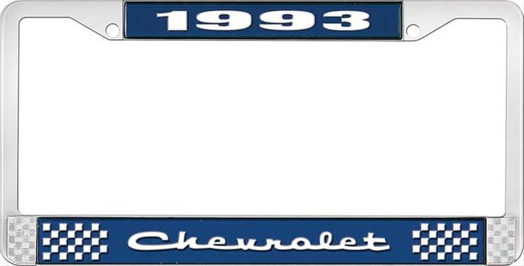1993 Chevrolet Blue And Chrome License Plate Frame With White Lettering