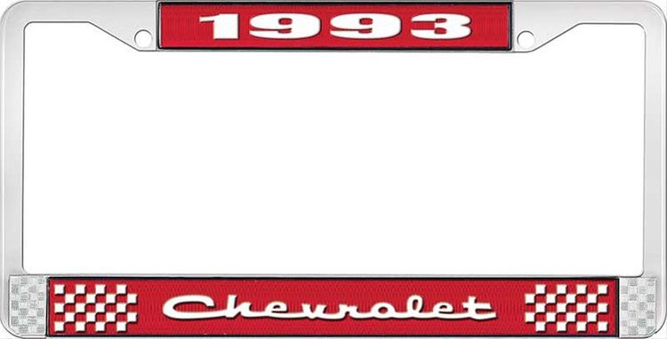 1993 Chevrolet Red And Chrome License Plate Frame With White Lettering