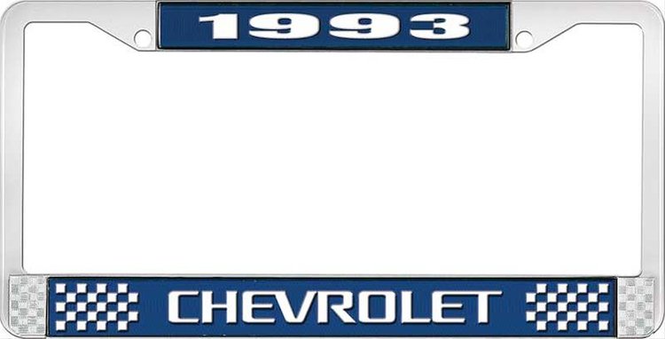 1993 Chevrolet Blue And Chrome License Plate Frame With White Lettering