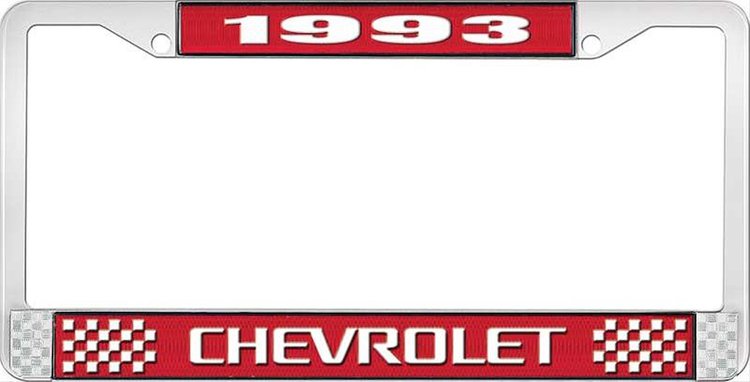 1993 Chevrolet Red And Chrome License Plate Frame With White Lettering
