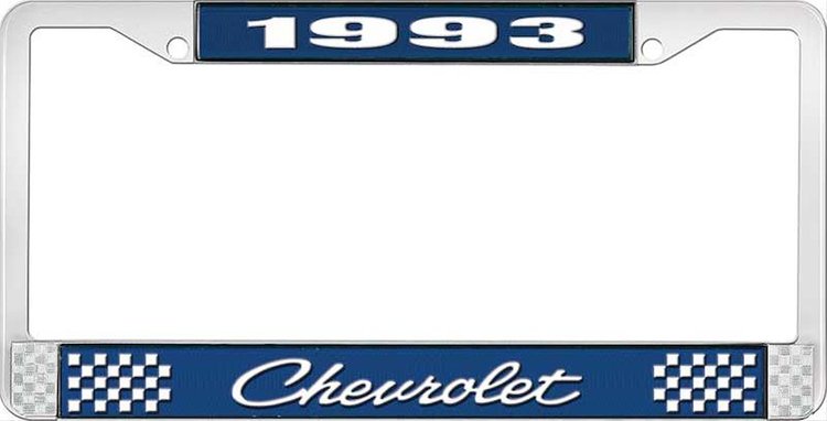 1993 Chevrolet Blue And Chrome License Plate Frame With White Lettering