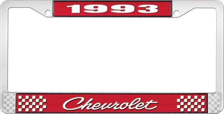 1993 Chevrolet Red And Chrome License Plate Frame With White Lettering