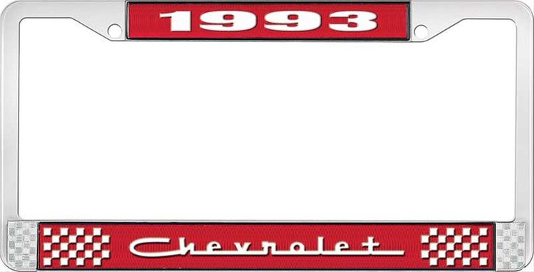 1993 Chevrolet Red And Chrome License Plate Frame With White Lettering