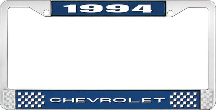 1994 Chevrolet Blue And Chrome License Plate Frame With White Lettering