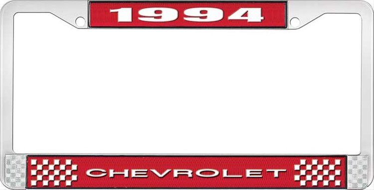 1994 Chevrolet Red And Chrome License Plate Frame With White Lettering