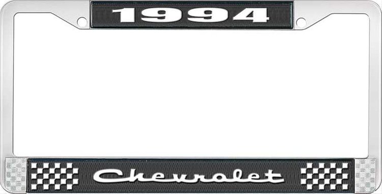 1994 Chevrolet Black And Chrome License Plate Frame With White Lettering