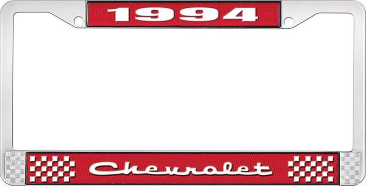 1994 Chevrolet Red And Chrome License Plate Frame With White Lettering