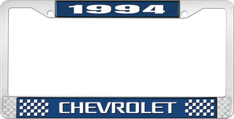 1994 Chevrolet Blue And Chrome License Plate Frame With White Lettering