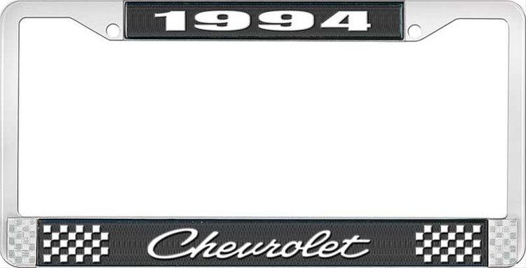 1994 Chevrolet Black And Chrome License Plate Frame With White Lettering
