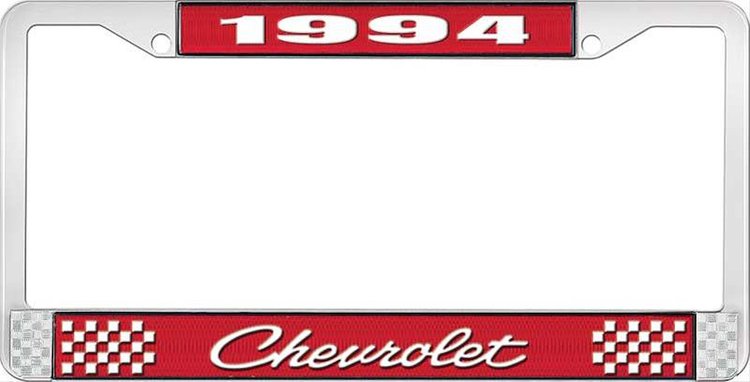 1994 Chevrolet Red And Chrome License Plate Frame With White Lettering