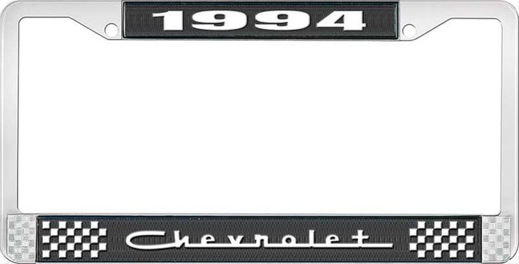 1994 Chevrolet Black And Chrome License Plate Frame With White Lettering