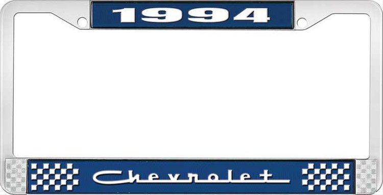 1994 Chevrolet Blue And Chrome License Plate Frame With White Lettering