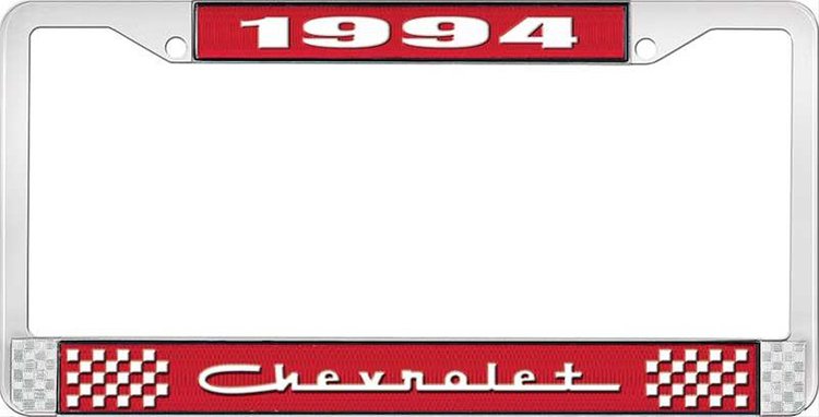1994 Chevrolet Red And Chrome License Plate Frame With White Lettering