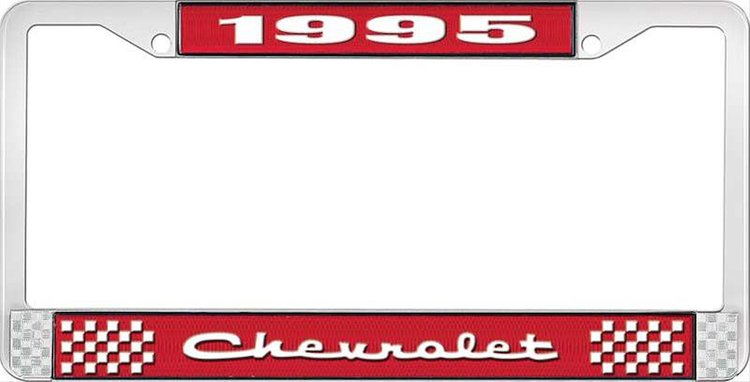 1995 Chevrolet Red And Chrome License Plate Frame With White Lettering