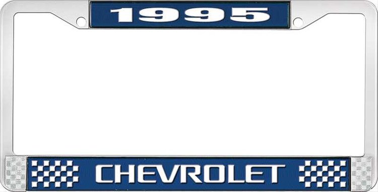1995 Chevrolet Blue And Chrome License Plate Frame With White Lettering