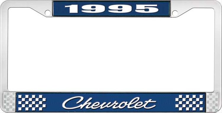 1995 Chevrolet Blue And Chrome License Plate Frame With White Lettering