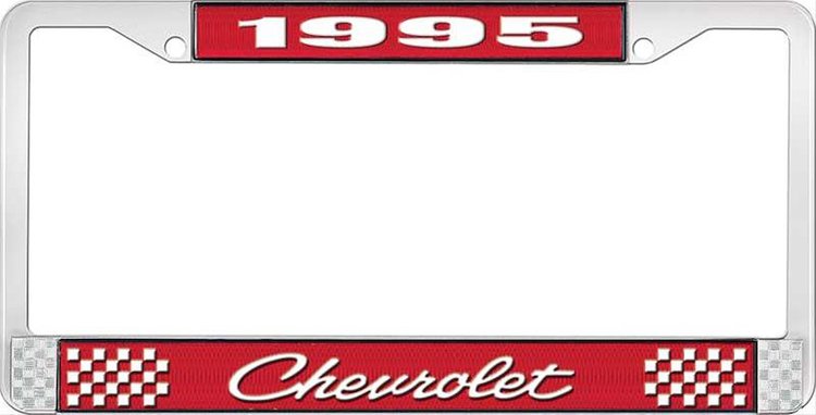 1995 Chevrolet Red And Chrome License Plate Frame With White Lettering