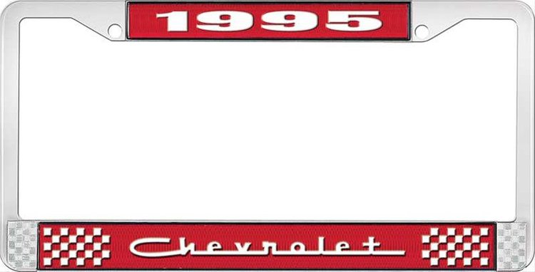 1995 Chevrolet Red And Chrome License Plate Frame With White Lettering