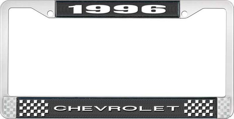 1996 Chevrolet Black And Chrome License Plate Frame With White Lettering