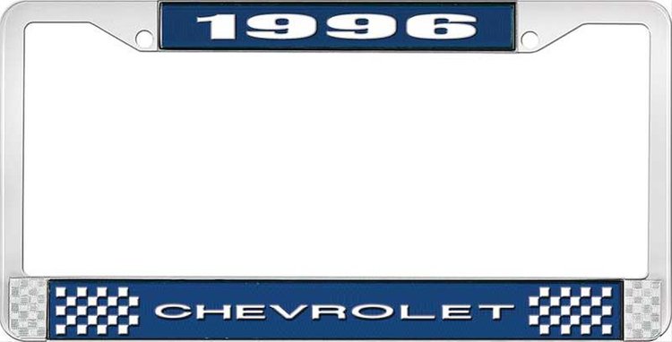 1996 Chevrolet Blue And Chrome License Plate Frame With White Lettering