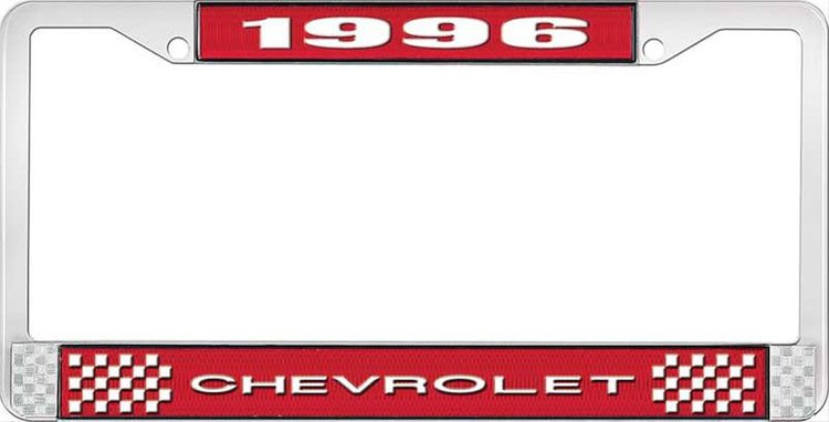 1996 Chevrolet Red And Chrome License Plate Frame With White Lettering