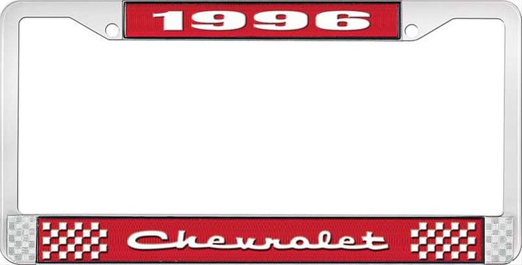 1996 Chevrolet Red And Chrome License Plate Frame With White Lettering