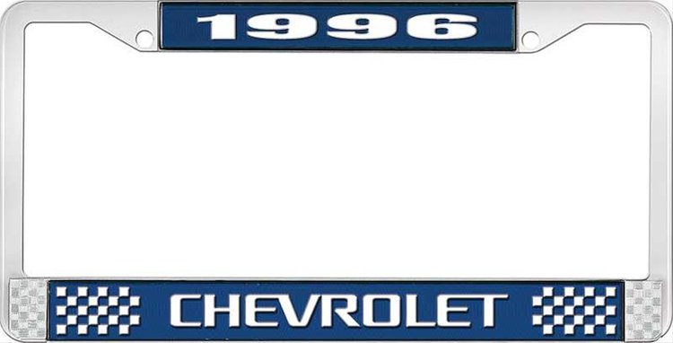 1996 Chevrolet Blue And Chrome License Plate Frame With White Lettering