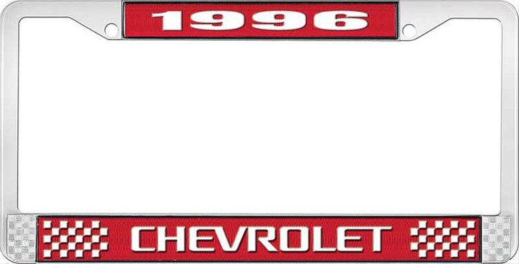 1996 Chevrolet Red And Chrome License Plate Frame With White Lettering