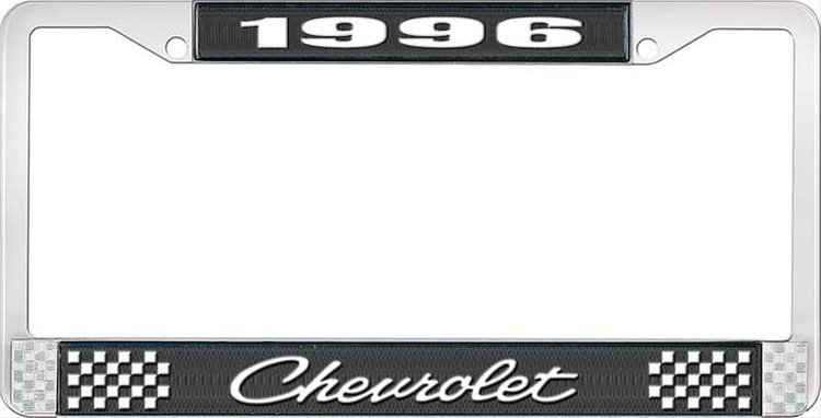 1996 Chevrolet Black And Chrome License Plate Frame With White Lettering