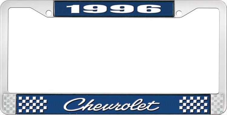 1996 Chevrolet Blue And Chrome License Plate Frame With White Lettering