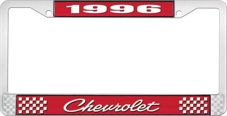 1996 Chevrolet Red And Chrome License Plate Frame With White Lettering