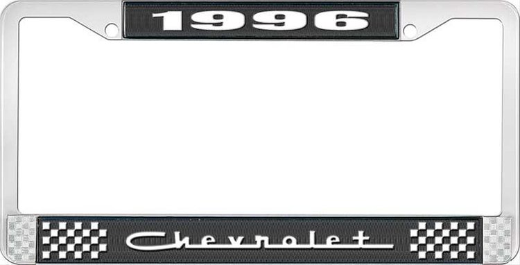 1996 Chevrolet Black And Chrome License Plate Frame With White Lettering