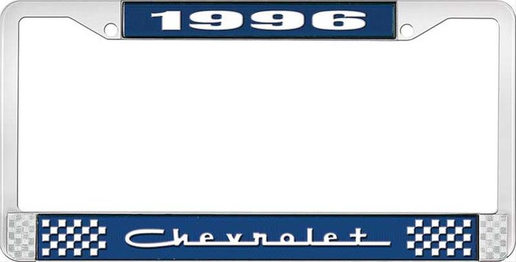 1996 Chevrolet Blue And Chrome License Plate Frame With White Lettering