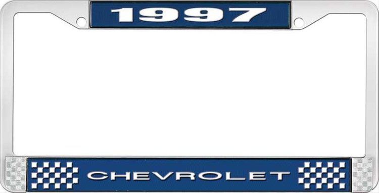 1997 Chevrolet Blue And Chrome License Plate Frame With White Lettering