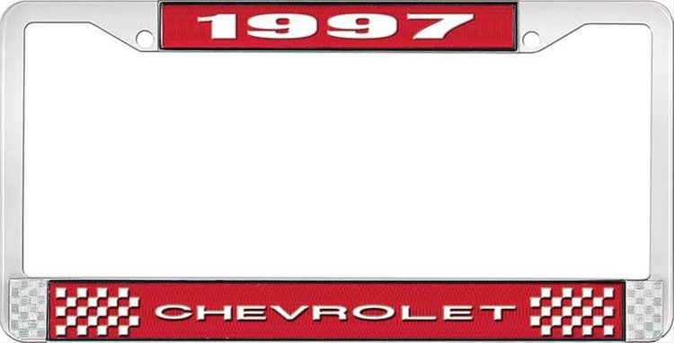 1997 Chevrolet Red And Chrome License Plate Frame With White Lettering