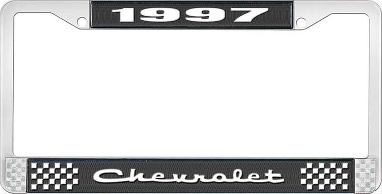 1997 Chevrolet Black And Chrome License Plate Frame With White Lettering