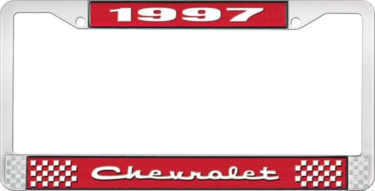 1997 Chevrolet Red And Chrome License Plate Frame With White Lettering