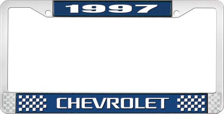 1997 Chevrolet Blue And Chrome License Plate Frame With White Lettering
