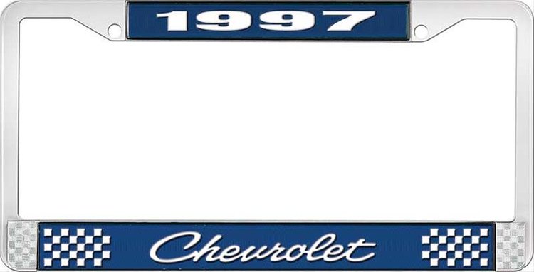 1997 Chevrolet Blue And Chrome License Plate Frame With White Lettering