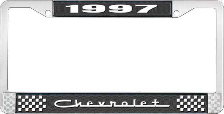 1997 Chevrolet Black And Chrome License Plate Frame With White Lettering