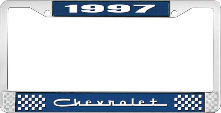 1997 Chevrolet Blue And Chrome License Plate Frame With White Lettering