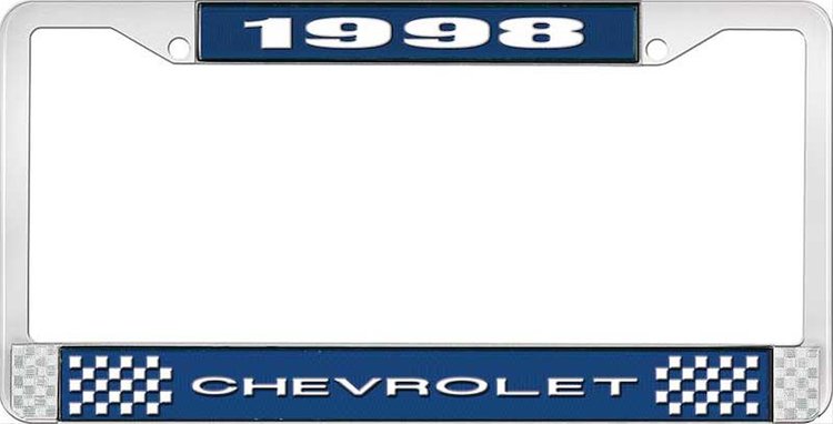 1998 Chevrolet Blue And Chrome License Plate Frame With White Lettering