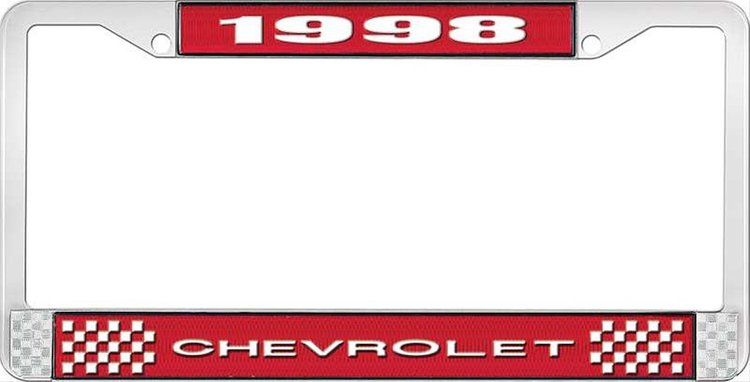 1998 Chevrolet Red And Chrome License Plate Frame With White Lettering